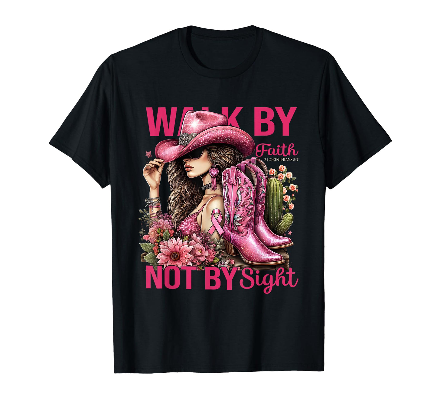 Walk by Faith Breast Cancer Awareness Cowgirl T-Shirt
