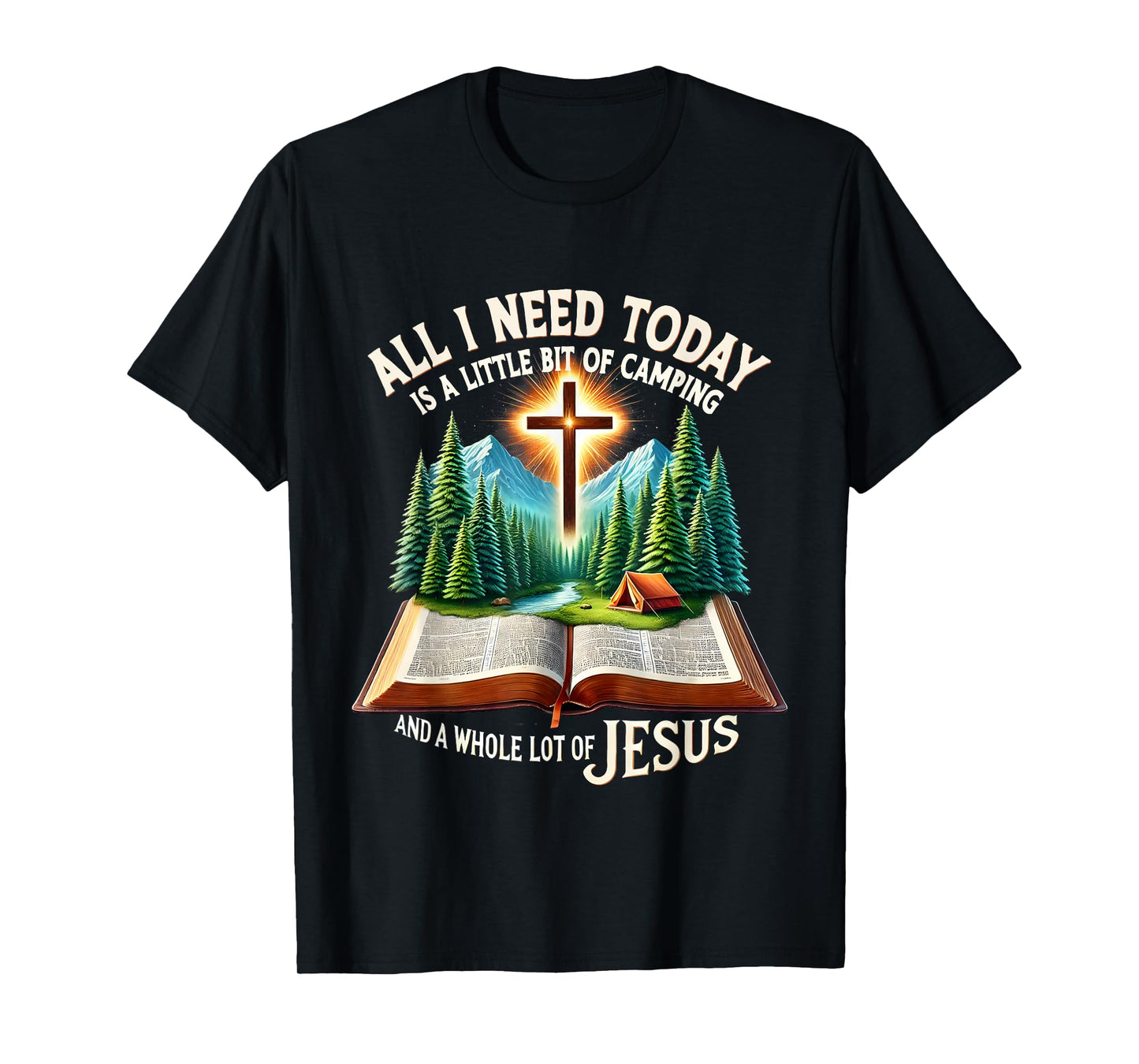 Camping and Jesus Outdoors Faith Bible Campfire Graphic T-Shirt