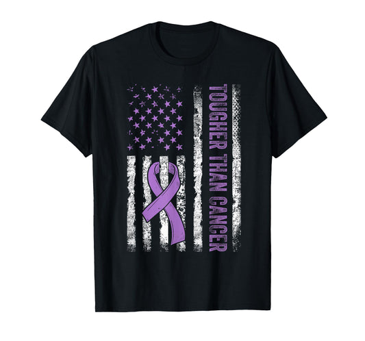 Tougher Than Cancer Pancreatic Awareness Us Flag Purple T-Shirt