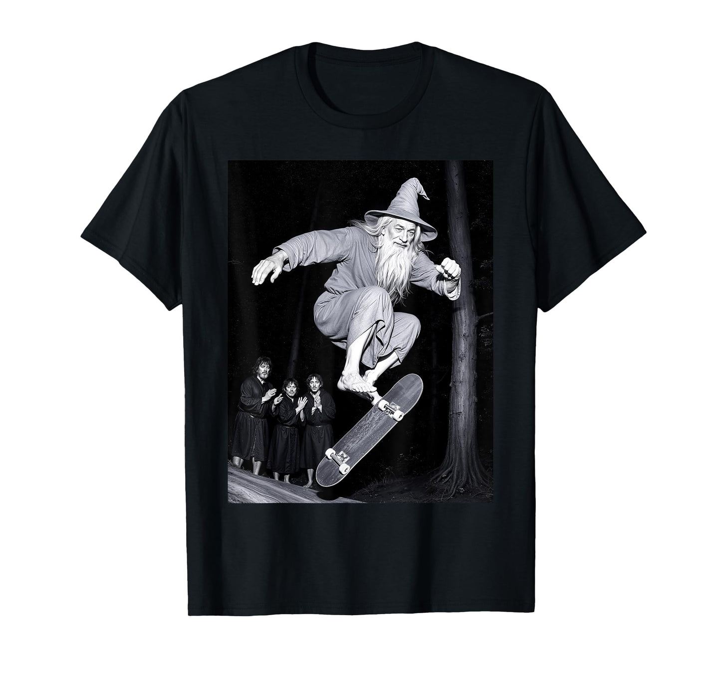 Wizard Skateboarding Funny Meme Skater Halloween Graphic Tee T-Shirt