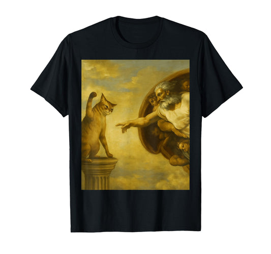 HUGvyn Funny Cat Lovers Jesus Meme Cat God Creation of Adam T-Shirt