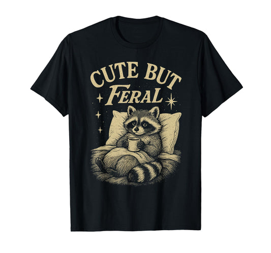 Cute But Feral Raccoon Cozy Meme Coffee Chaos Vintage T-Shirt