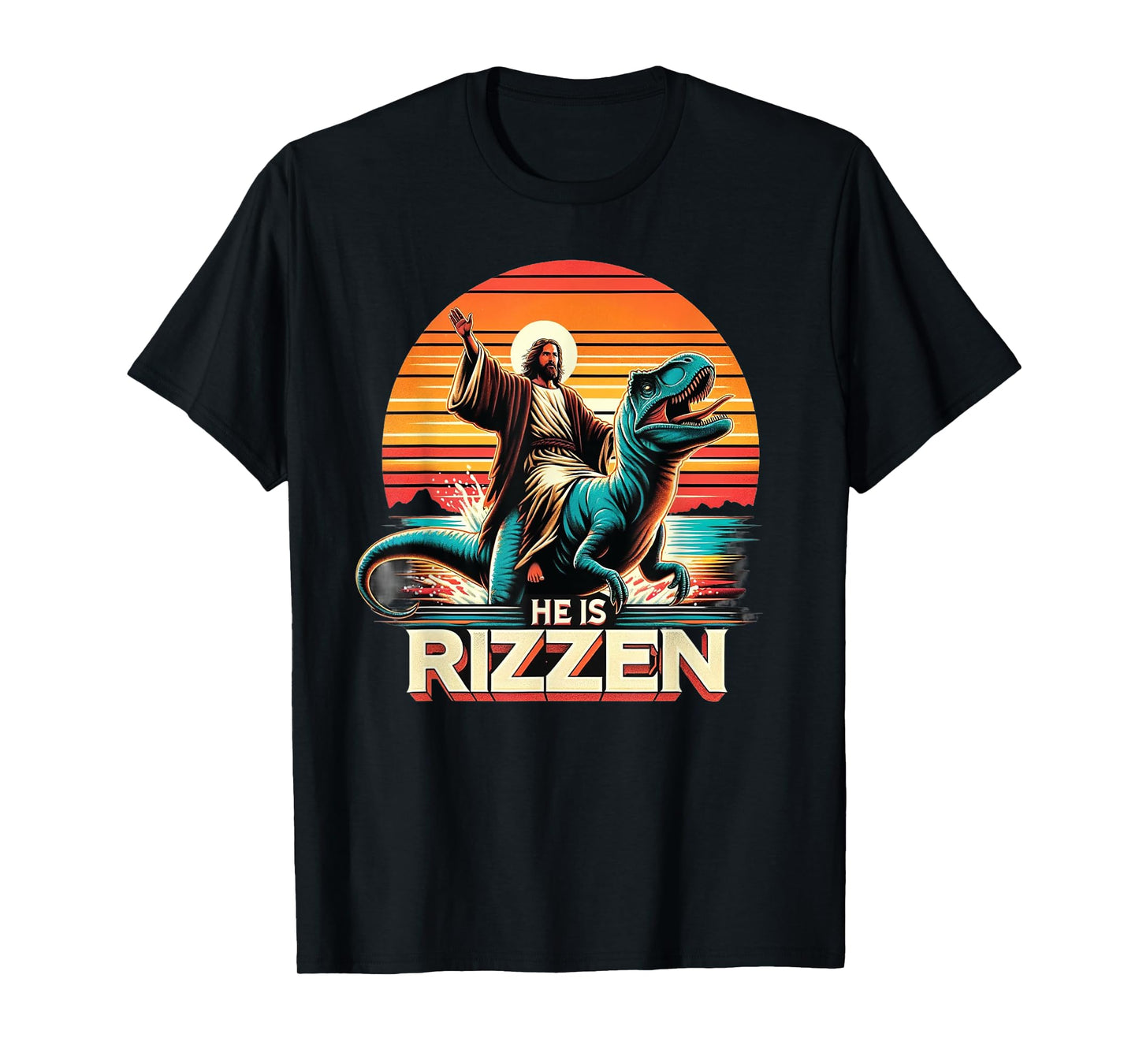 He Is Rizzen Jesus Retro Christian Dinosaur T-Shirt