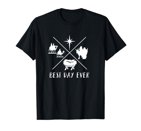 Modern Nativity Scene Best Day Ever Christmas T-Shirt