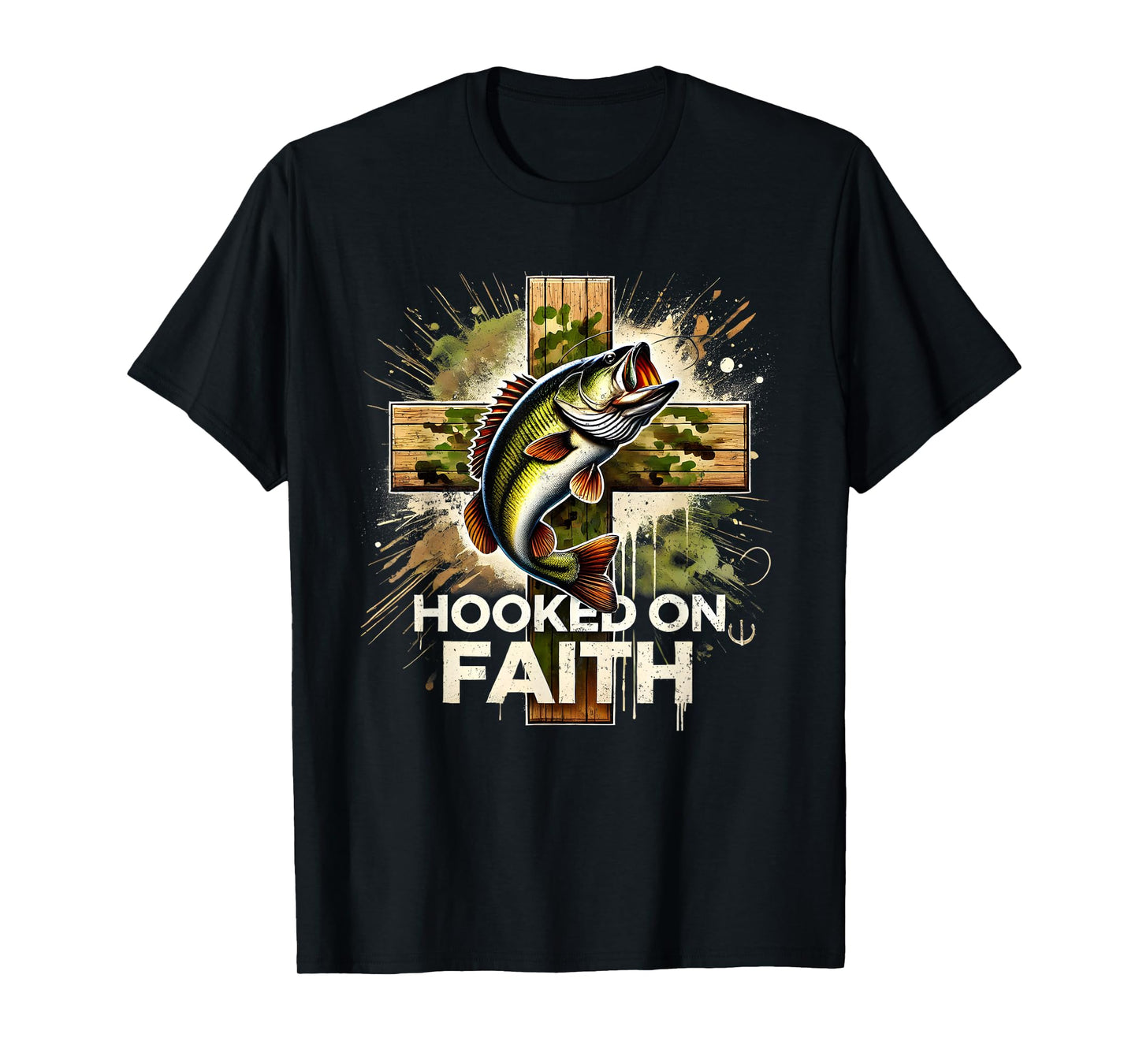 Hooked On Faith Christian Jesus Cross Fishing Squad T-Shirt