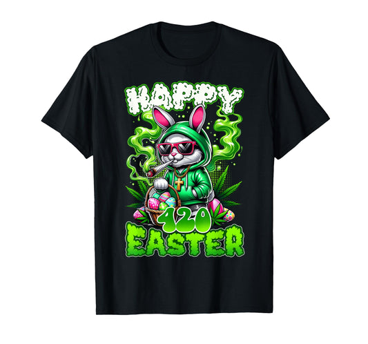 Happy 420 Easter Funny Smoking Weed Marijuana Easter Bunny T-Shirt