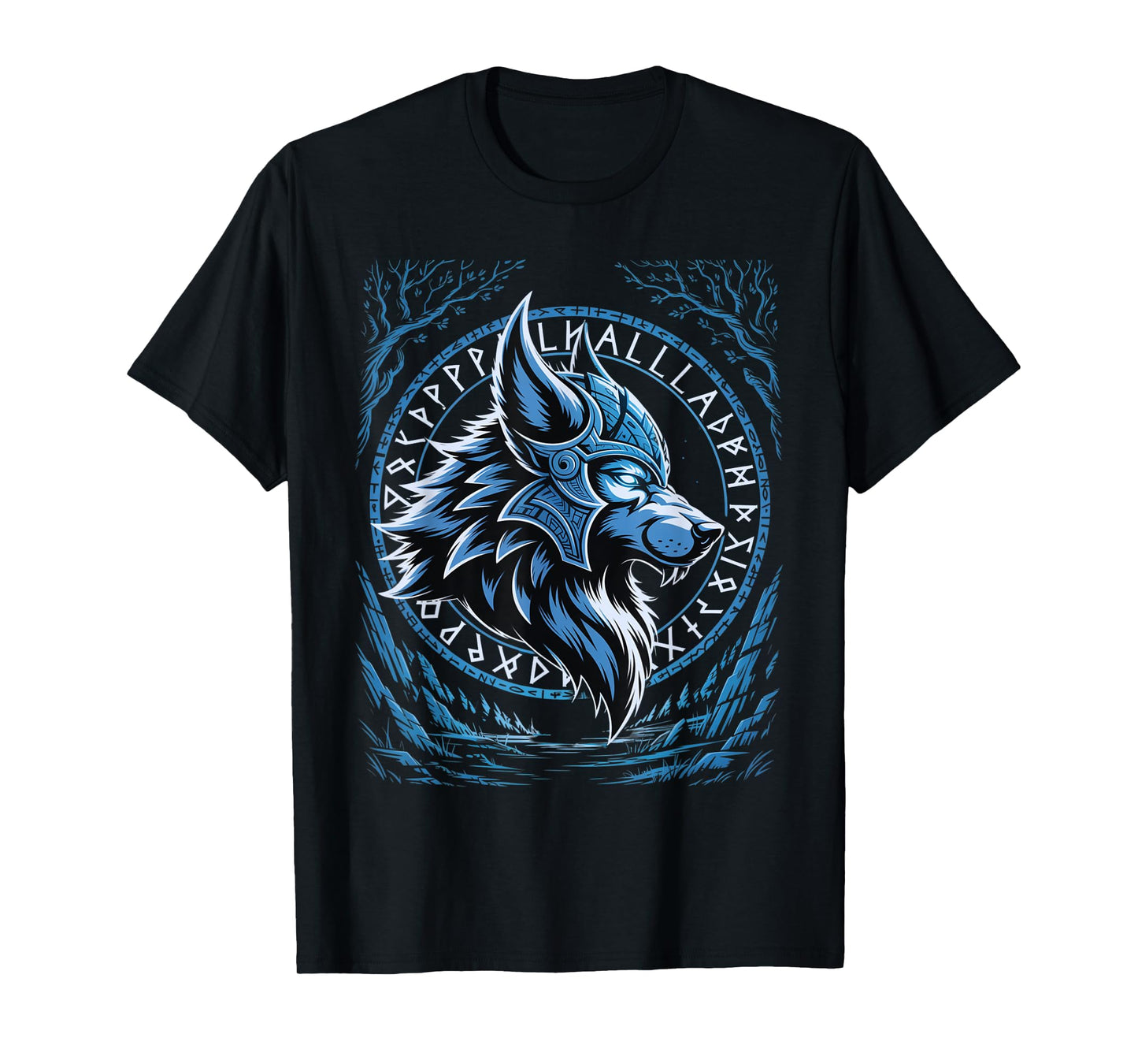 Valhalla Wolf Mask Odin Runes Norse Compass Viking T-Shirt