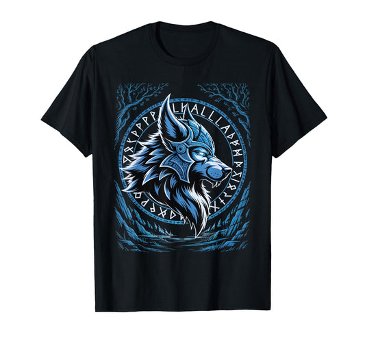 Valhalla Wolf Mask Odin Runes Norse Compass Viking T-Shirt