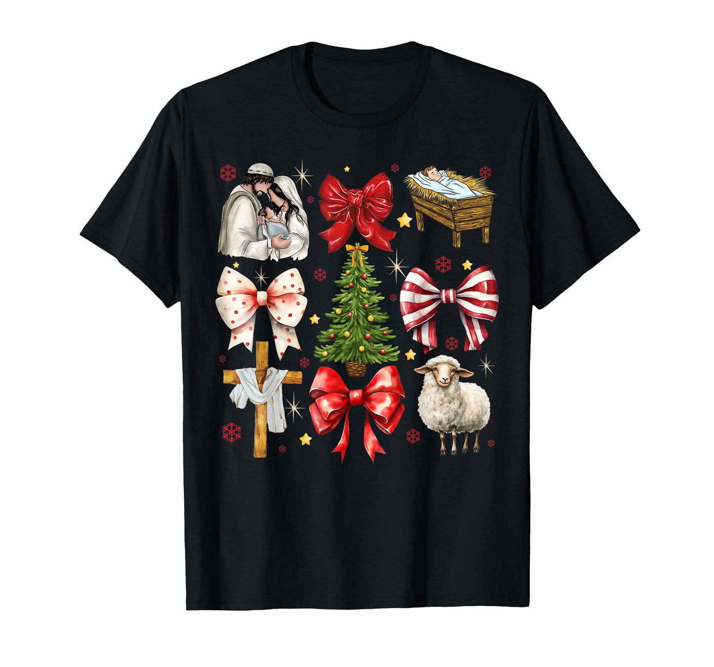 Christmas Nativity Scene Coquette Bow Baby Jesus Xmas Pajama T-Shirt
