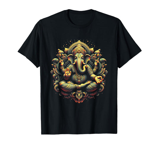 Ganesh Yoga Hindu Elephant God Ganesha Puja Black Unisex-Adults Yoga Themed T-Shirt