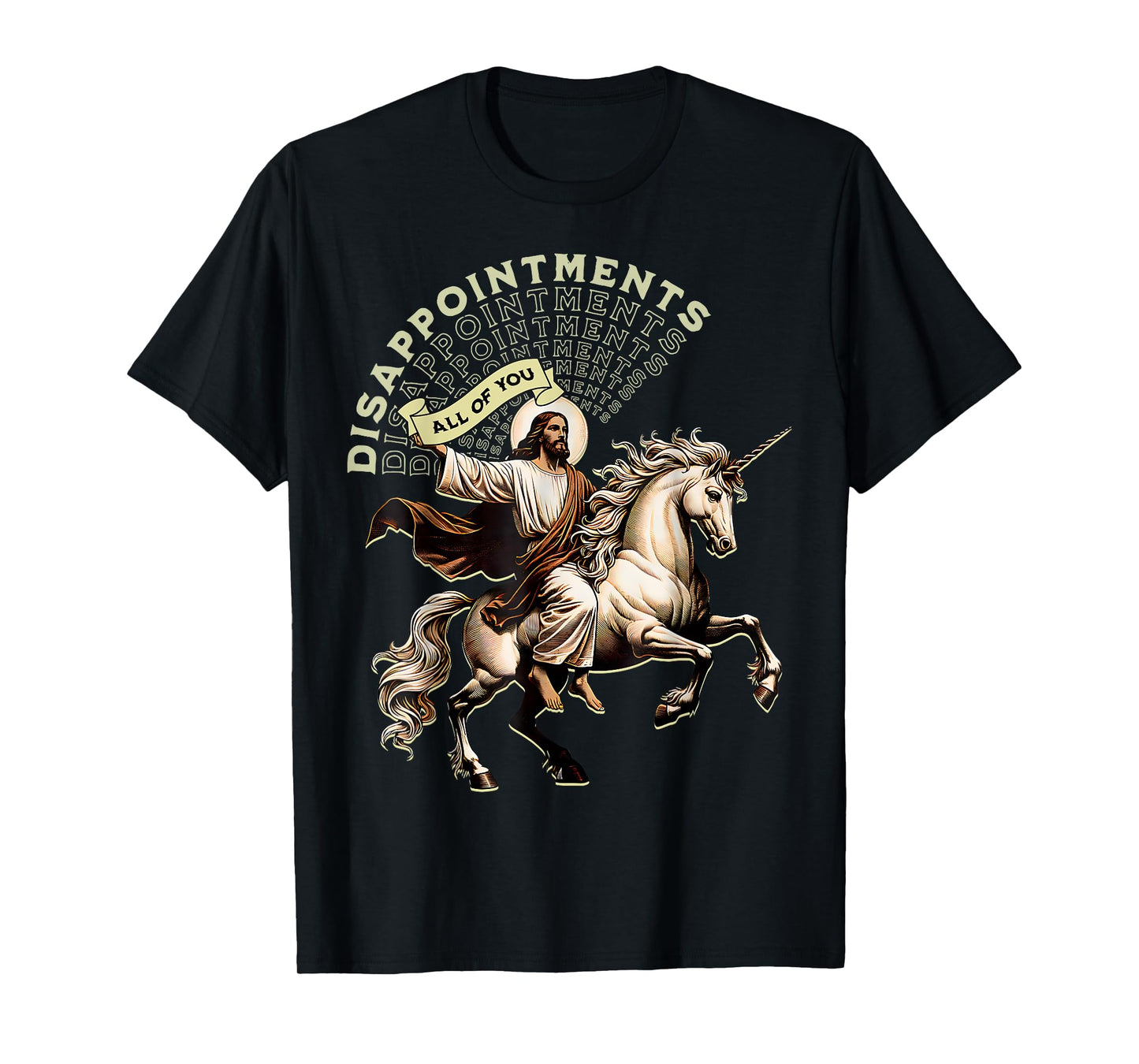 Retro Disappointed Jesus Christian Riding Unicorn Women Men T-Shirt