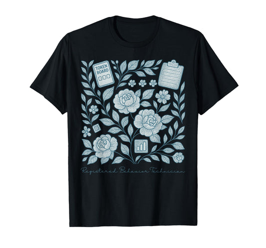 Retro Floral Registered Behavior Technician RBT Therapist T-Shirt