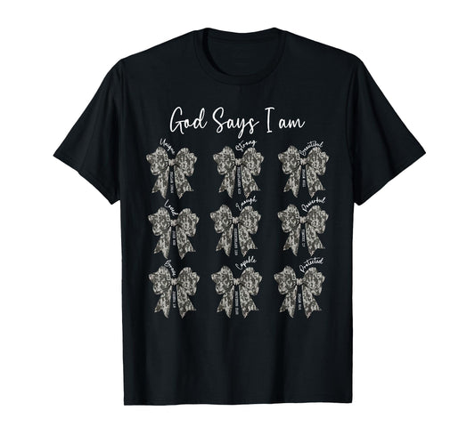 God Says I Am Coquette Camo Bow Jesus Faith Psalms Christian T-Shirt