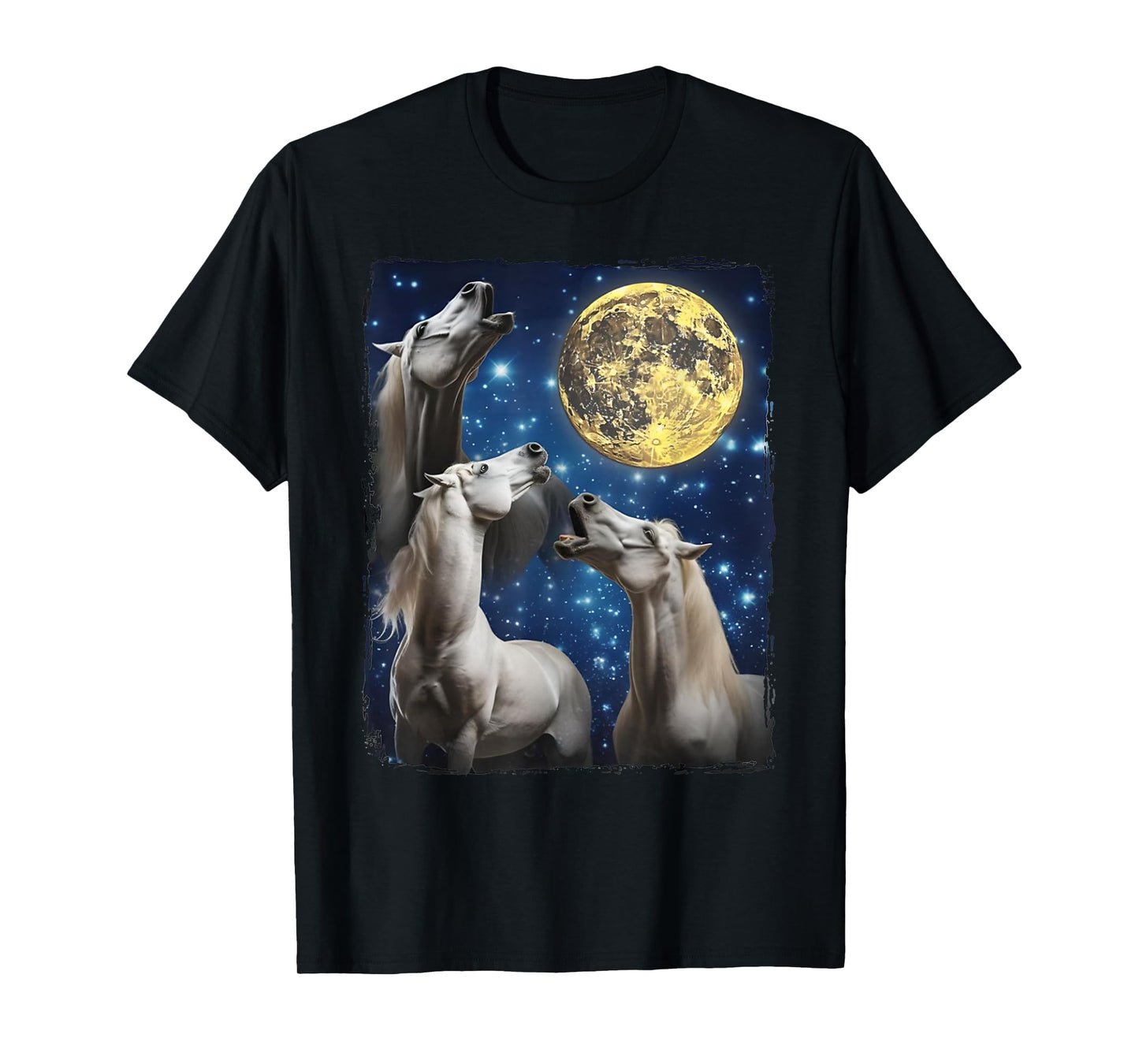 Three Horse Moon | 3 Horses Howling Funny Weird Cursed Meme T-Shirt