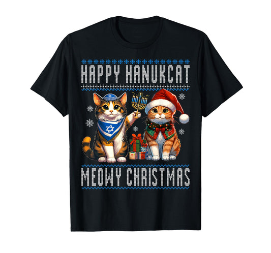 Cat Merry Christmas Happy Hanukkah Jewish Christian T-Shirt