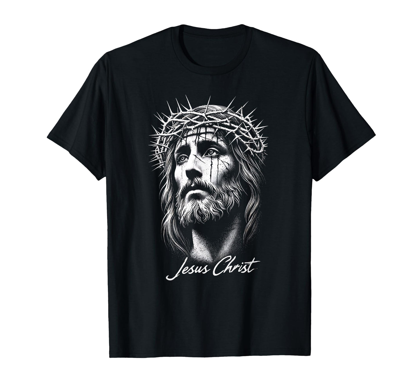 Jesus Christ in Crown of Thorns Distressed T-Shirt T-Shirt
