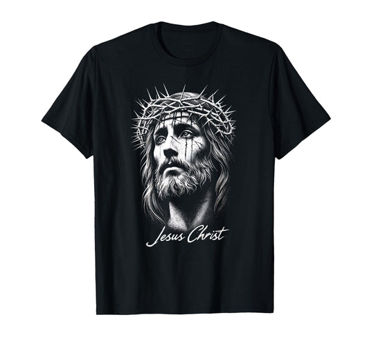 Jesus Christ in Crown of Thorns Distressed T-Shirt T-Shirt