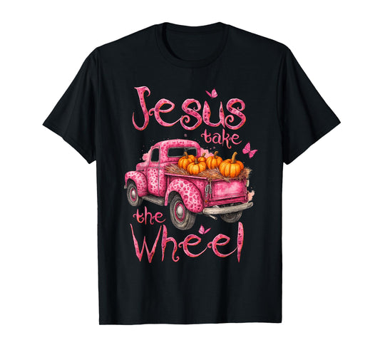 Jesus Take The Wheel Pumpkin Pink Leopard Truck Butterfly T-Shirt