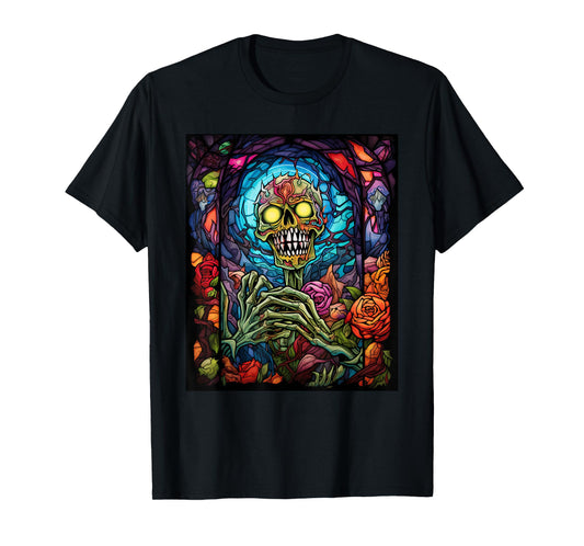 Stained Glass Style Zombie Halloween T-Shirt