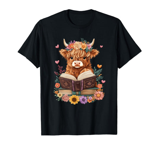 Cute Baby Highland Cow Reading Book Lover Bookworm Girls T-Shirt