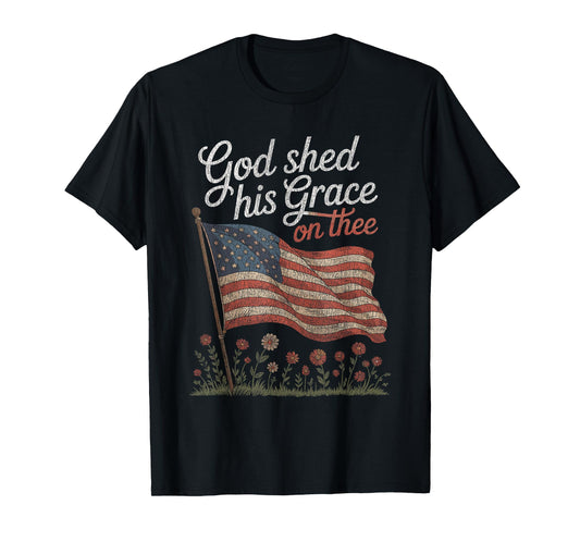 God Shed His Grace On Thee Floral USA Flag T-Shirt