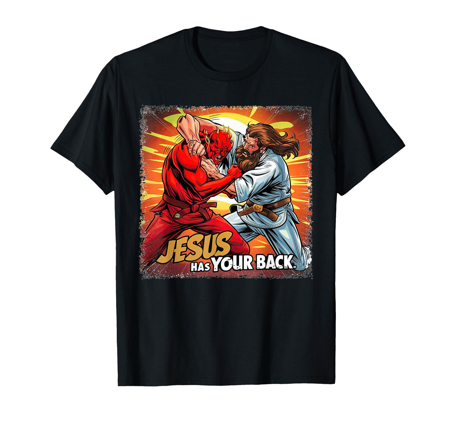 Jesus Has Your Back Jiu Jitsu Retro Christian Men Women Kids T-Shirt