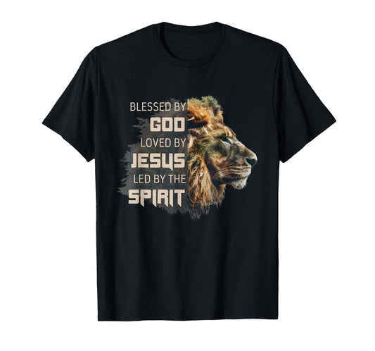Blessed by God Loved by Jesus Religious Faith Christian Lion T-Shirt