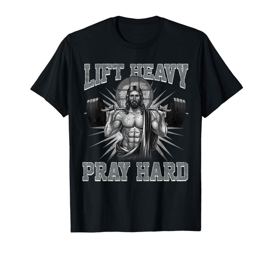 Lift Heavy Pray Hard Jesus Tees. Unisex-Adults Black Small Lift Heavy Pray Hard Gym Jesus Christian For Christ T-Shirt