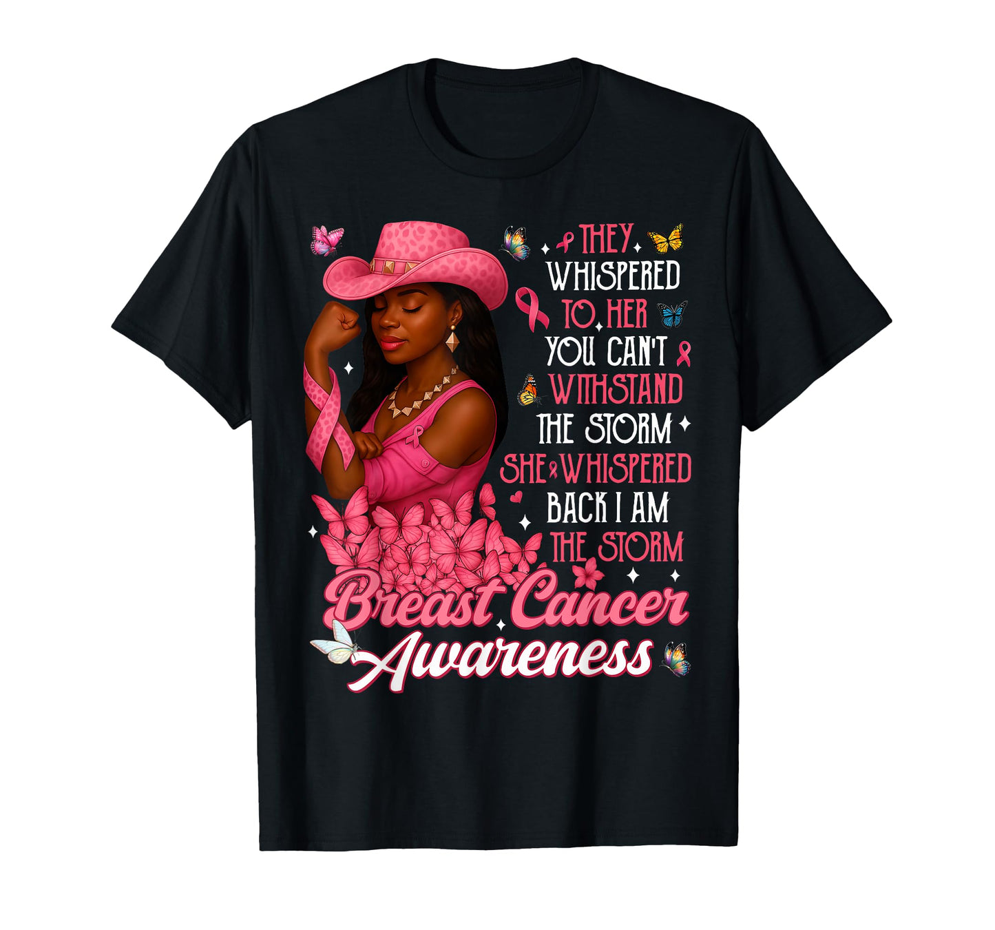 HUGvyn Breast Cancer: Black Cowgirl I Am The Storm Survivor T-Shirt