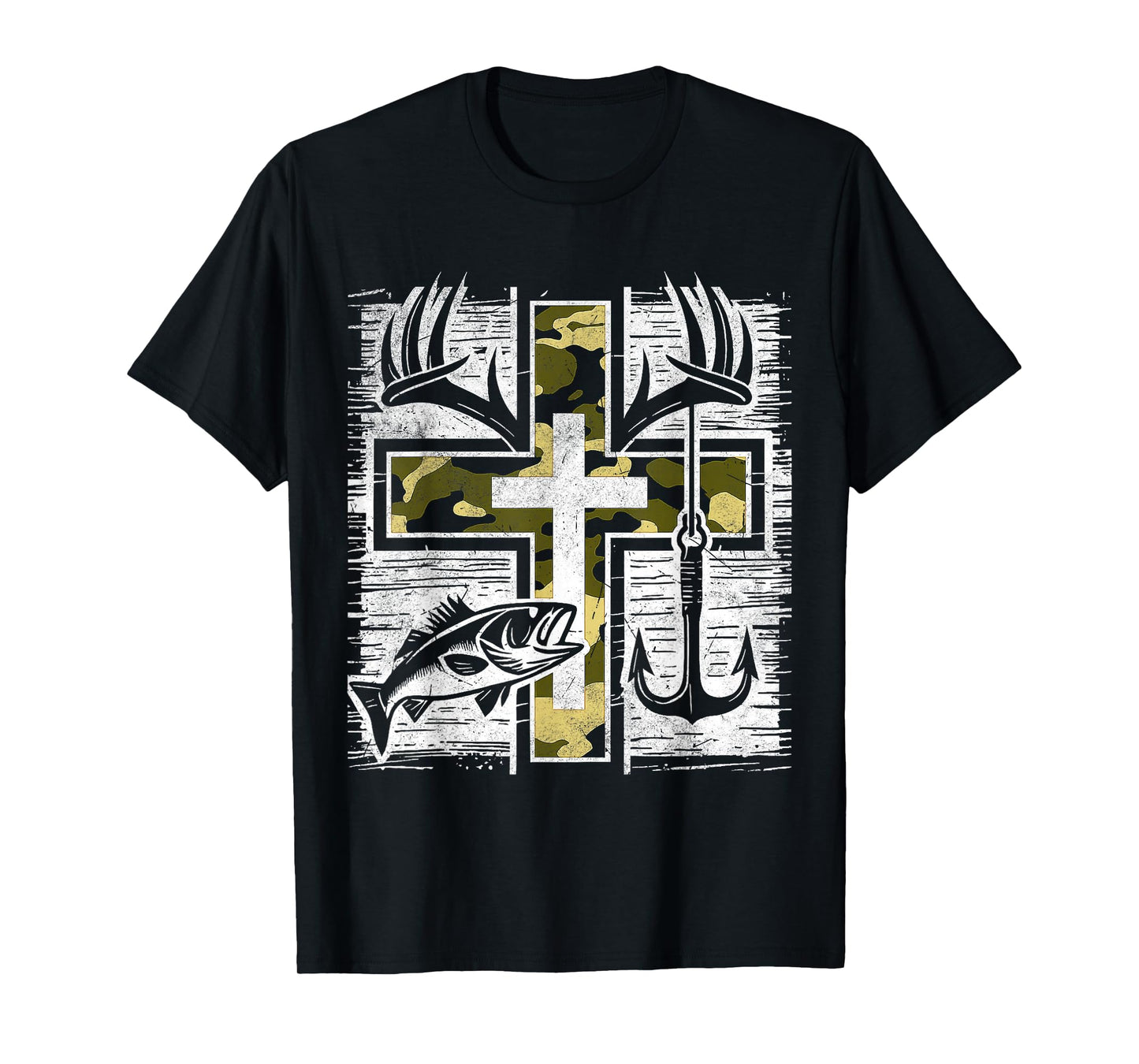Faith Fishing Hunting Camo Cross Bass Hook Christian Gifts T-Shirt