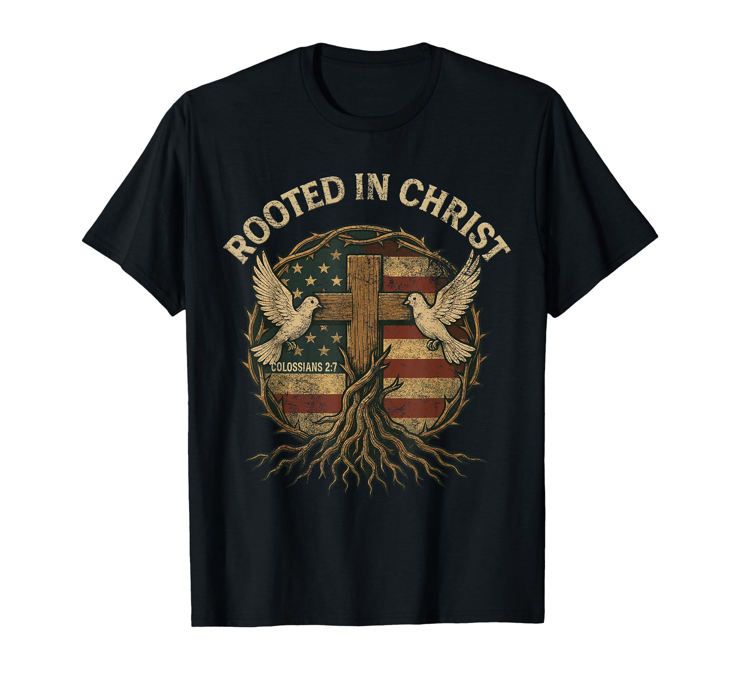 Rooted in Christ Retro Christian Cross Vintage Roots Faith T-Shirt