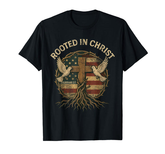 Rooted in Christ Retro Christian Cross Vintage Roots Faith T-Shirt