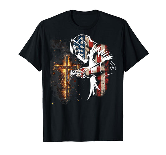 Welder American Flag Mig Tig Welding Faith Cross Christian T-Shirt