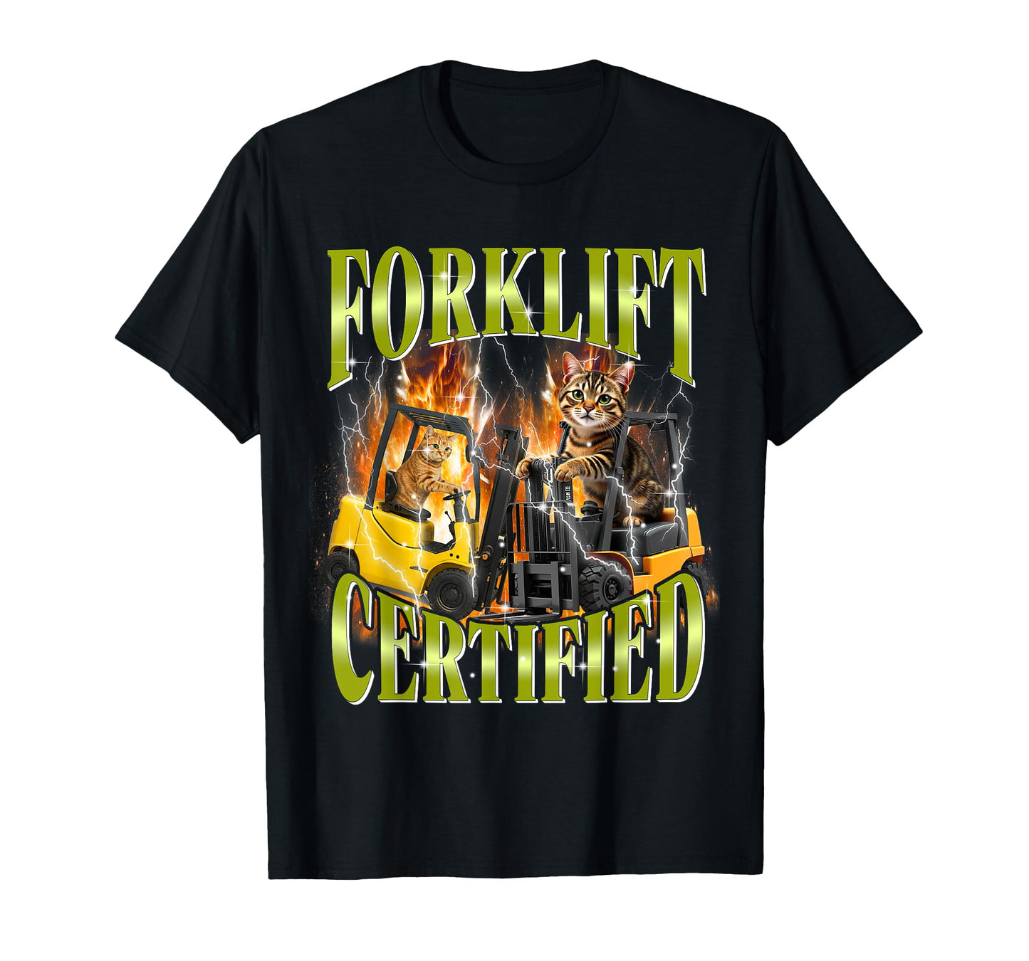Forklift Certified 90s Graphic Cat Meme Forklift Cat Driver Men Women T-Shirt