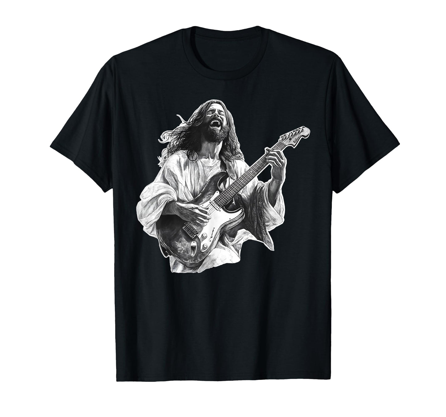Jesus the Solid Rock Playing Electric Guitar and Laughing T-Shirt