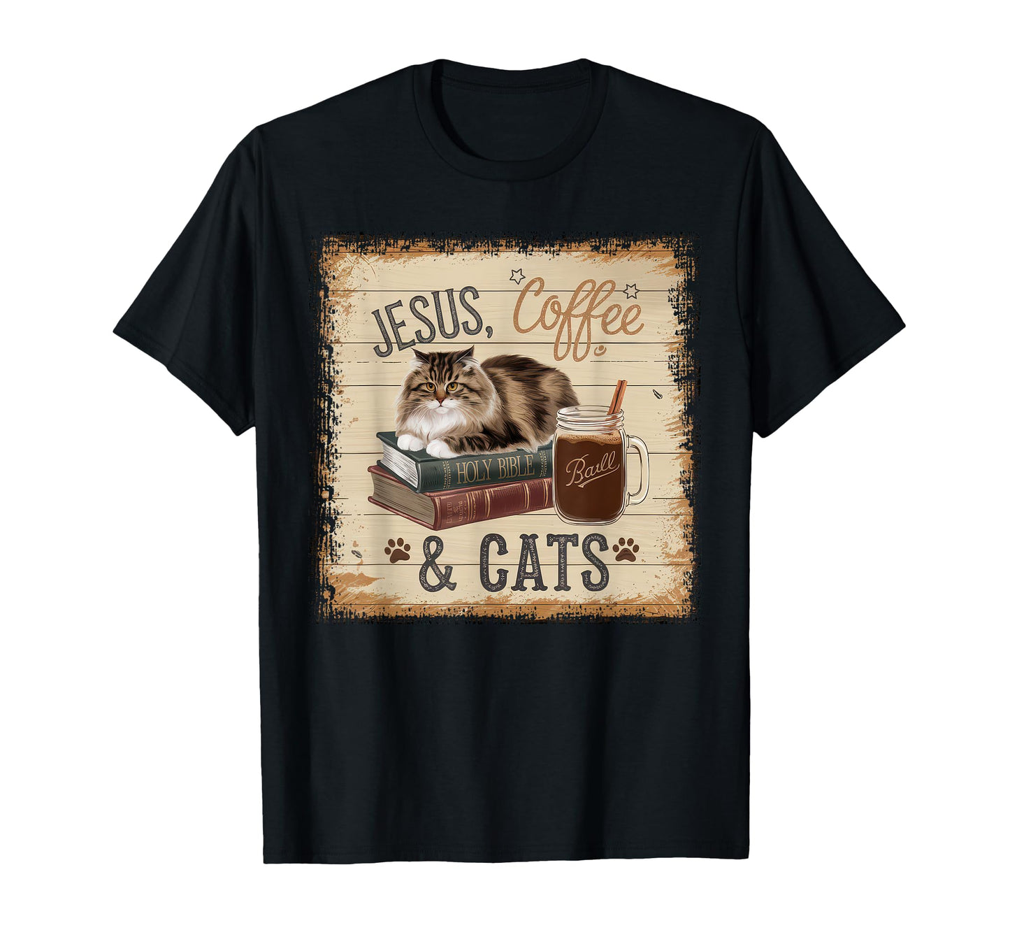Jesus Coffee Cats Funny Cute Design Jesus Lovers Christian T-Shirt