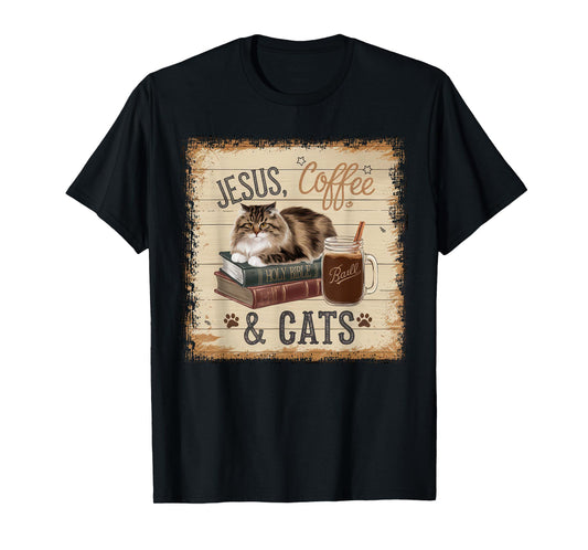 Jesus Coffee Cats Funny Cute Design Jesus Lovers Christian T-Shirt