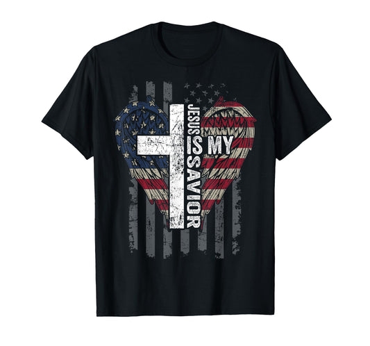 Jesus Is My Savior - Patriotic Christian Faith Cross Flag T-Shirt