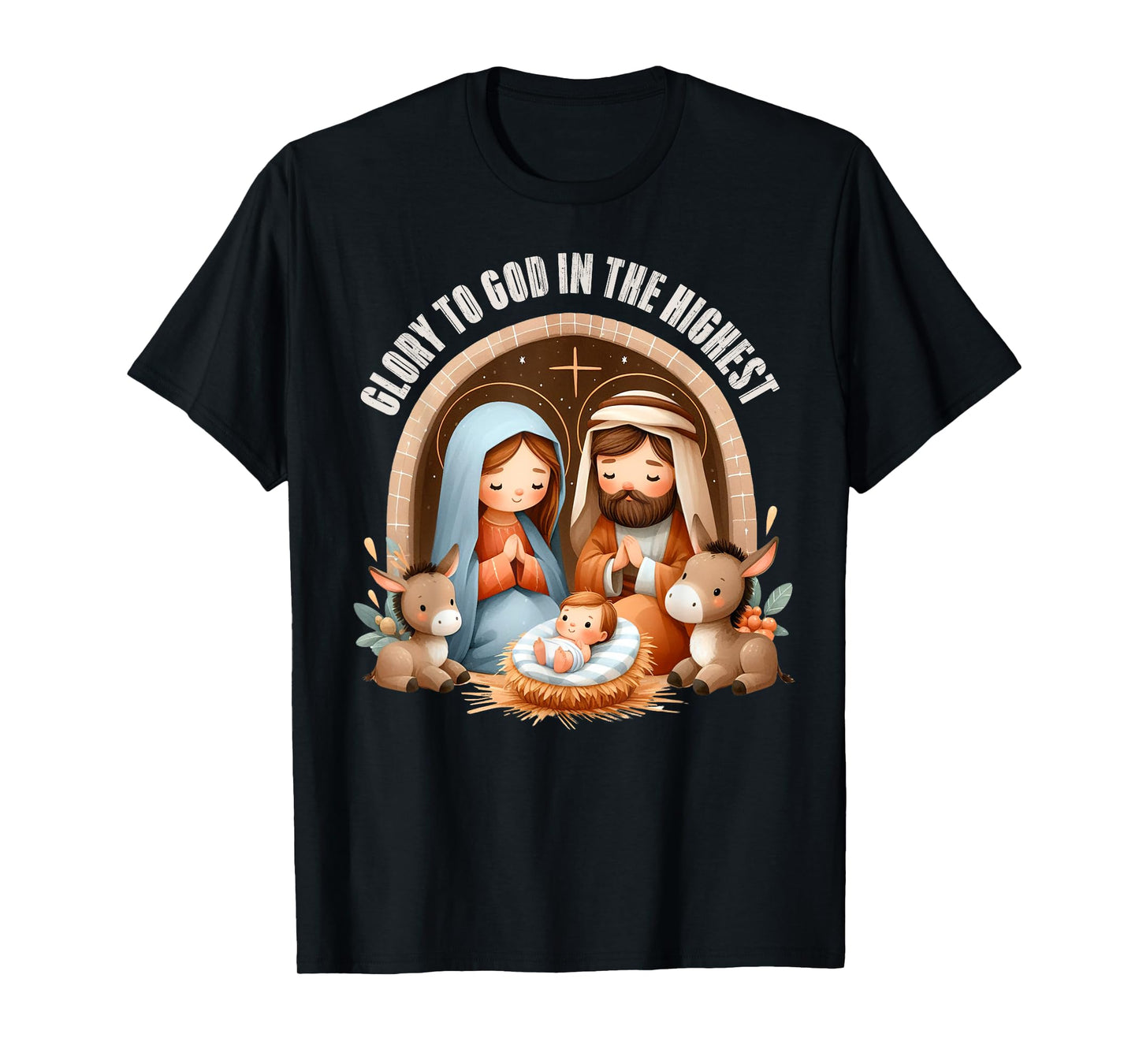 Nativity Scene Glory to God in the Highest Boho Christmas T-Shirt