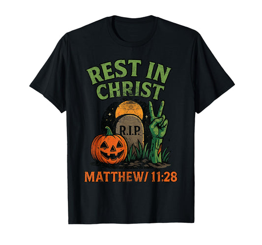 Rest in Christ Matthew 11:28 Christian Vintage Halloween T-Shirt