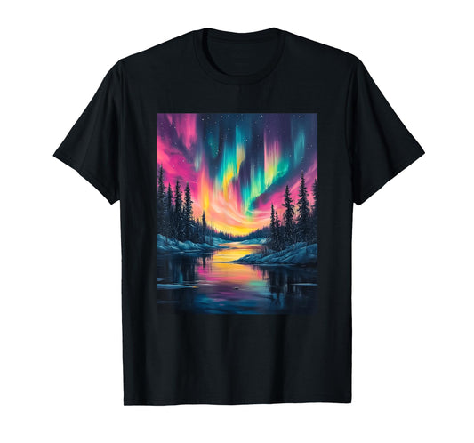 Alaska Landscape Aurora Borealis Northern Lights Vacation T-Shirt