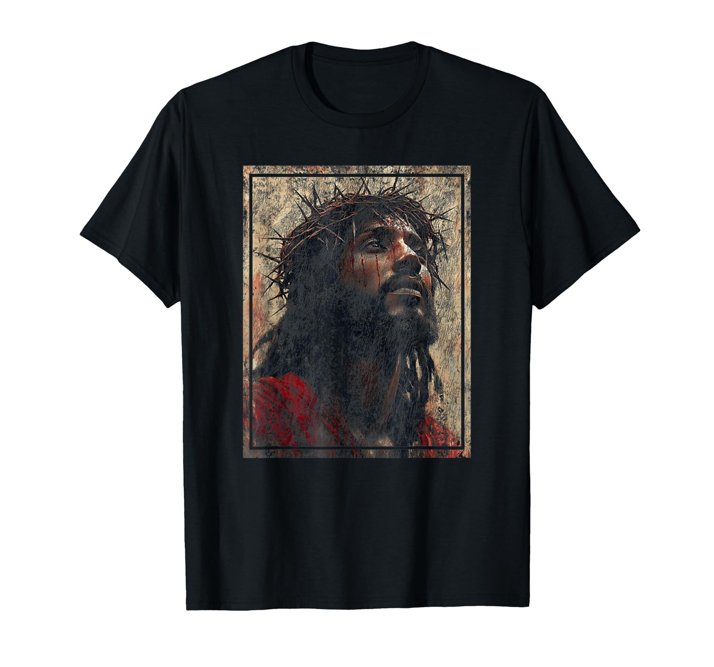 Vintage Black Jesus Face Of Jesus Cross With Crown Of Thorns T-Shirt