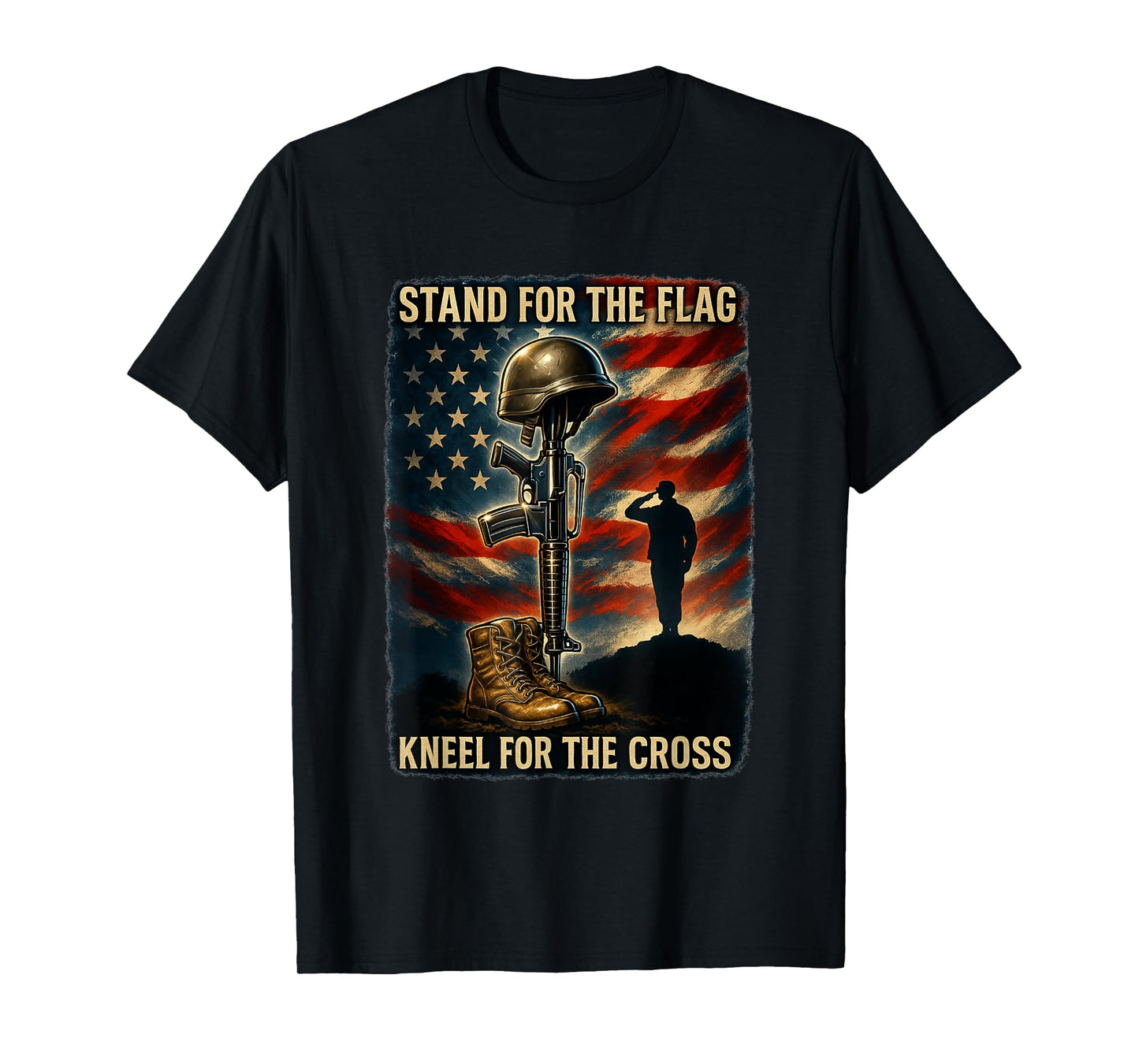 Stand Flag Kneel Cross | Patriotic Military Christian Gift T-Shirt
