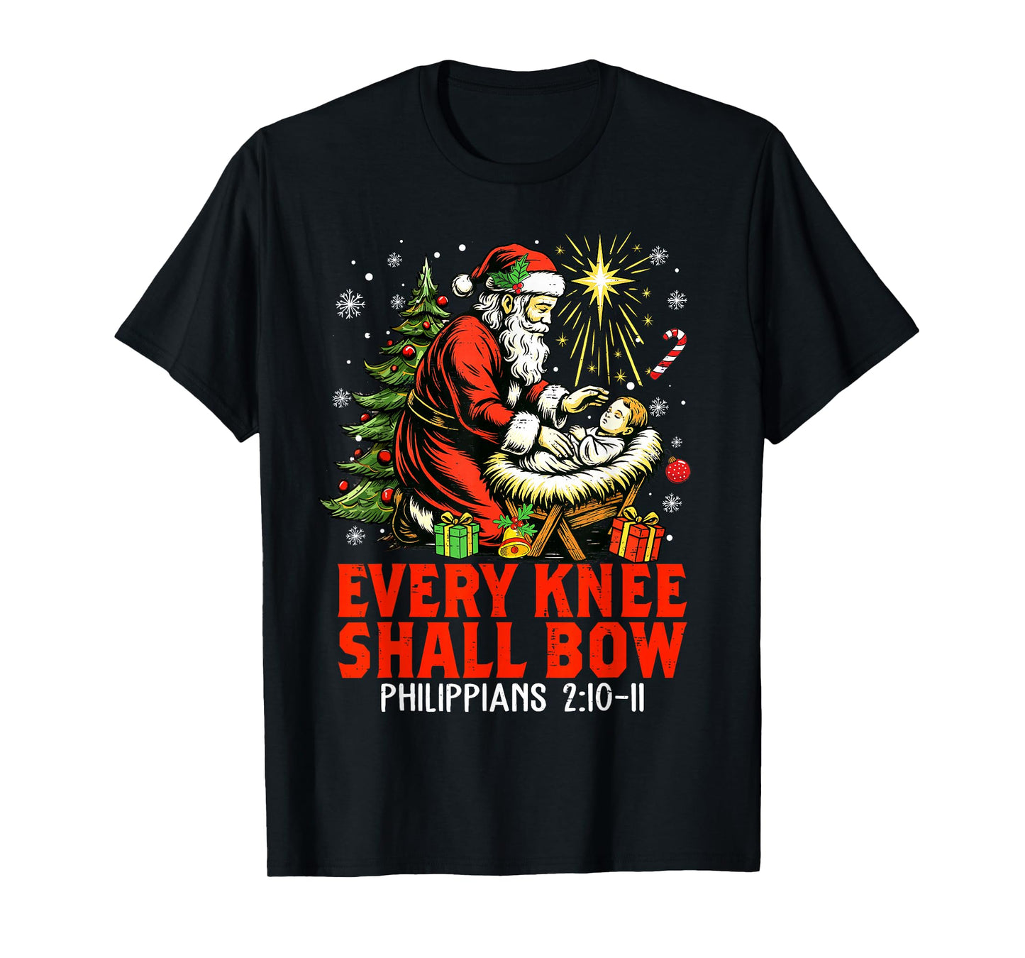 Jesus Christmas Christian Every Knee Shall Bow Santa Clause T-Shirt