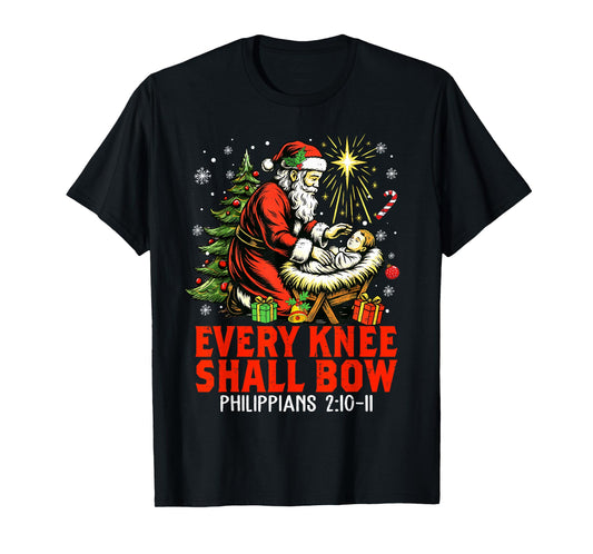 Jesus Christmas Christian Every Knee Shall Bow Santa Clause T-Shirt