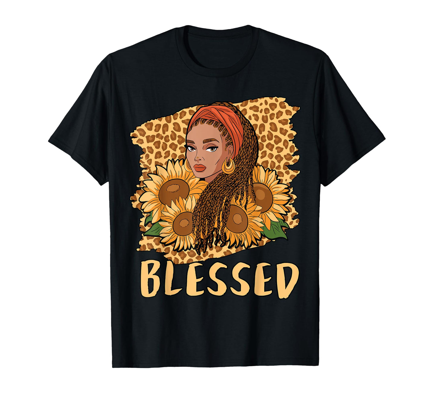 Blessed Black Queen Locs Leopard Sunflower God History Pride T-Shirt