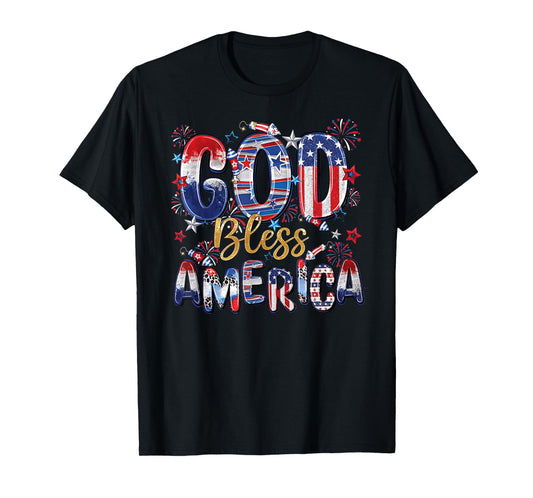 God Bless America Fireworks Patriotic Christian 4th Of July T-Shirt