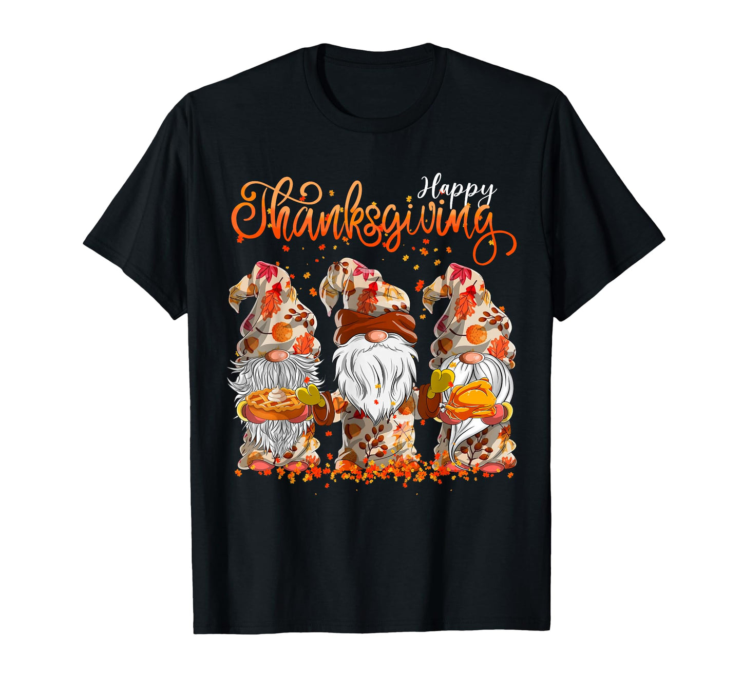 Happy Thanksgiving Gnomes Autumn Leaves T-Shirt