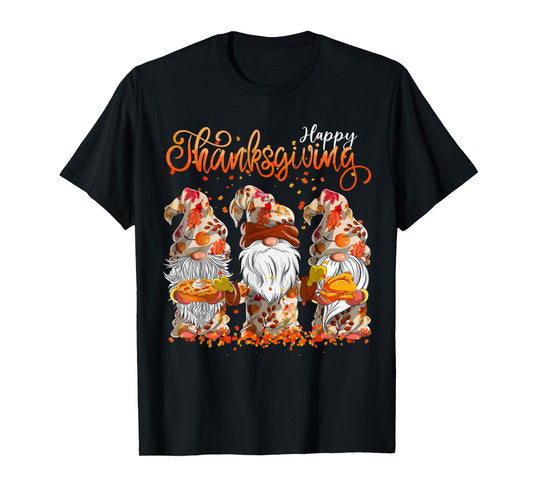 Happy Thanksgiving Gnomes Autumn Leaves T-Shirt