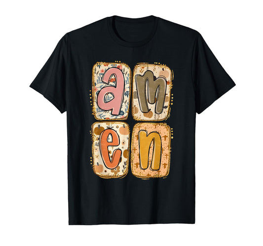 Amen Christian Faith Fall Pumpkin Floral Religious T-Shirt